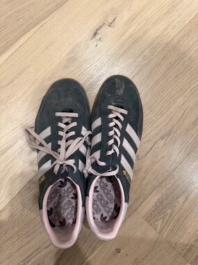 adidas Women's Black Suede Sneakers with Light Pink Stripes